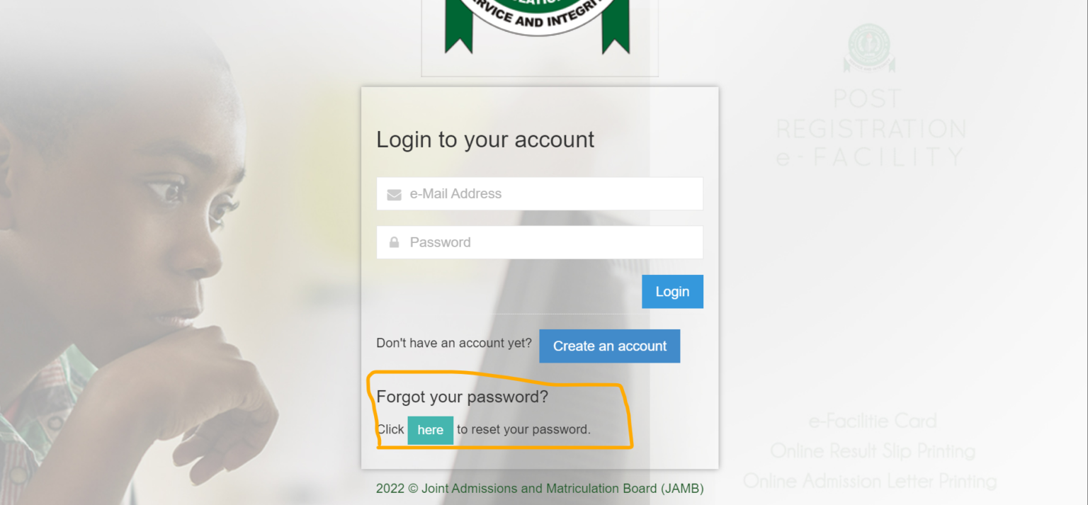 how to retrieve jamb password if you lost your linked email