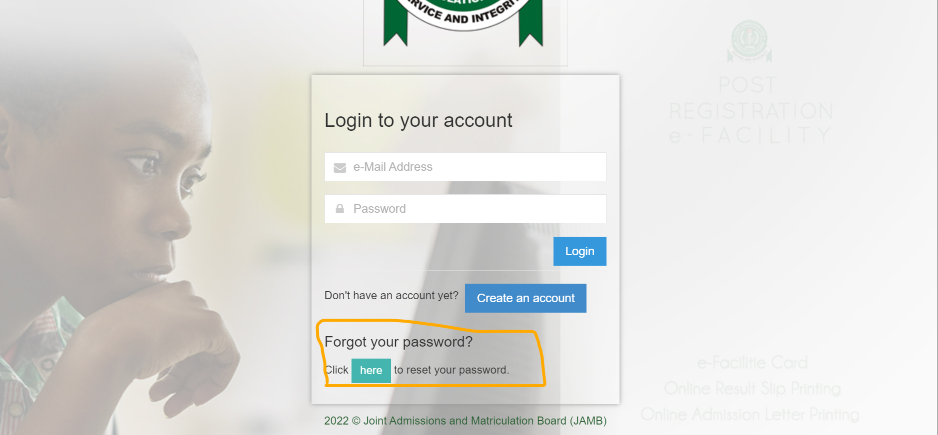 how to retrieve my jamb email and password using phone number